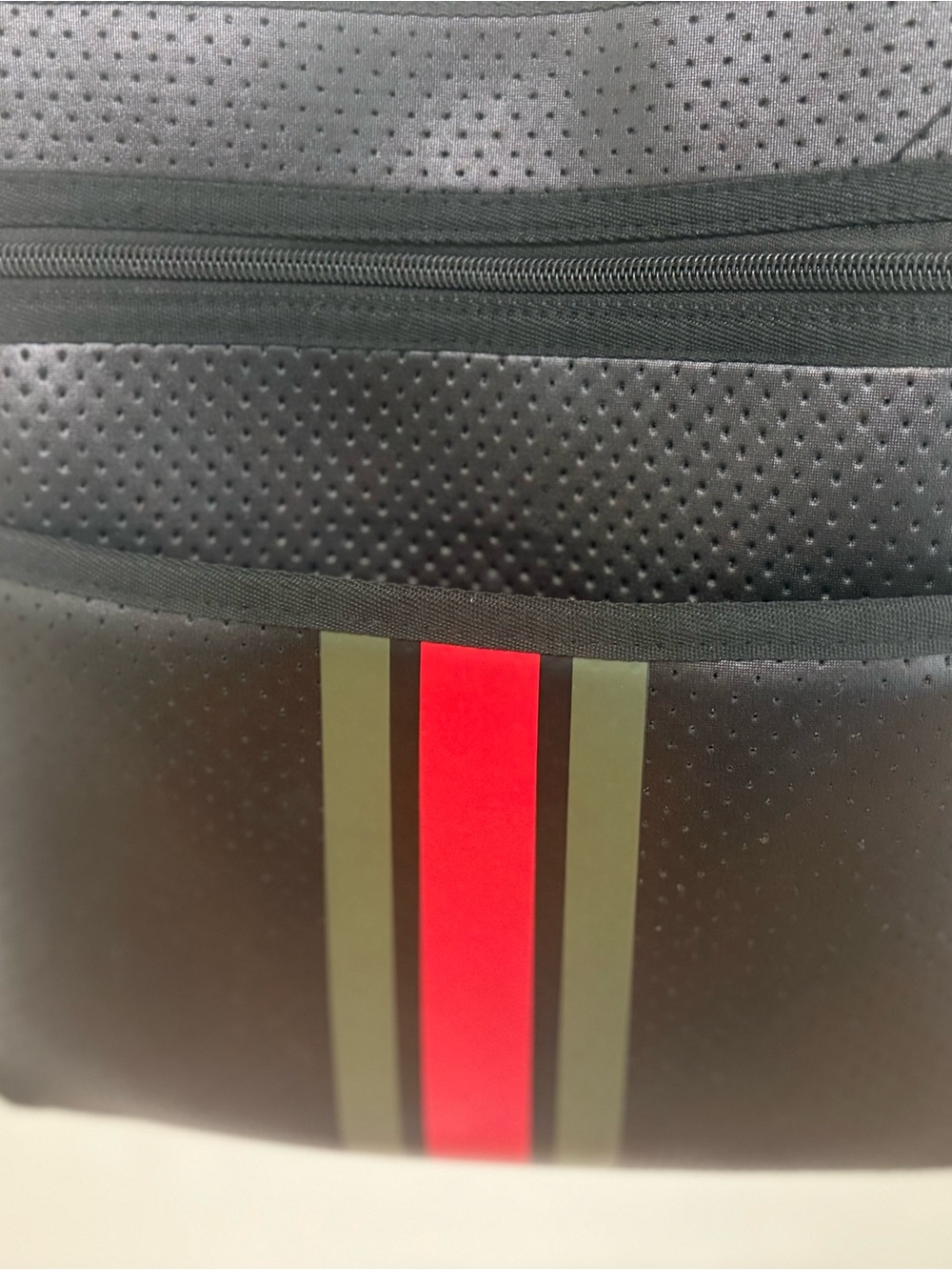 HAUTE SHORE Black Crossbody with Red and Olive Stripes